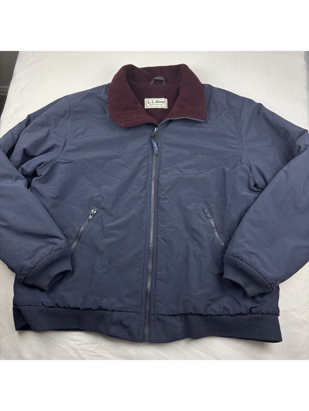Vtg L.L. Bean Warm Up Jacket Men’s Navy Fleece Lined Bomber Jacket Full Zip